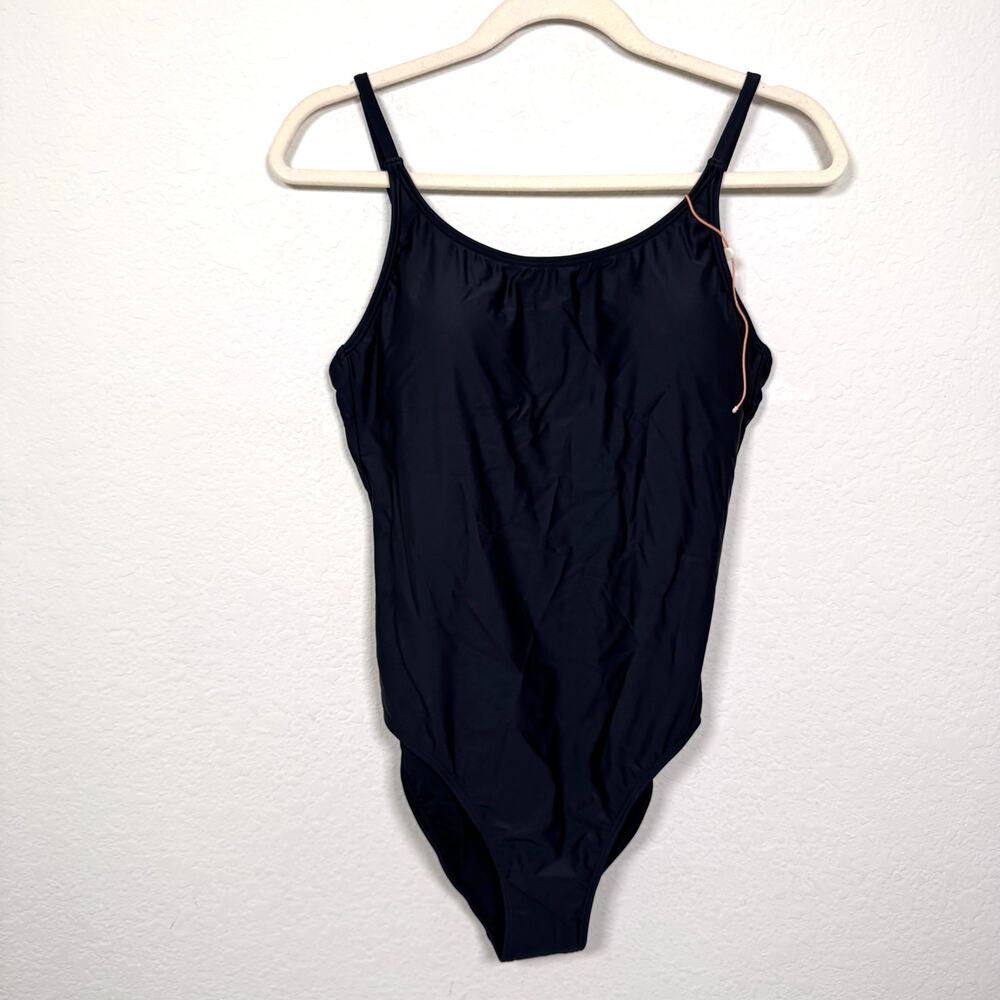 Quince Womens Italian Cami One Piece Swimsuit Size L Swim Beach Palm Black